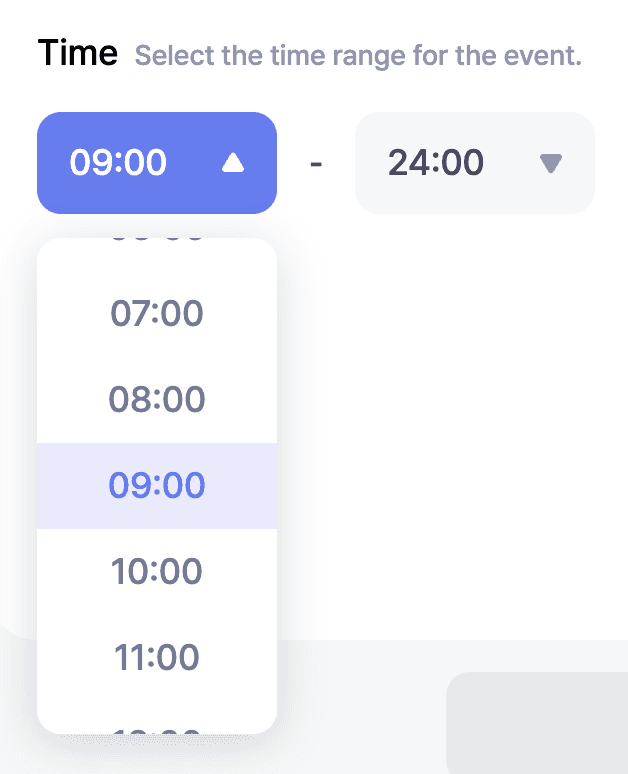 The time range dropdowns for selecting a start time and an end time