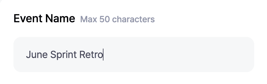 The event name input field filled with a sample title and the character counter visible