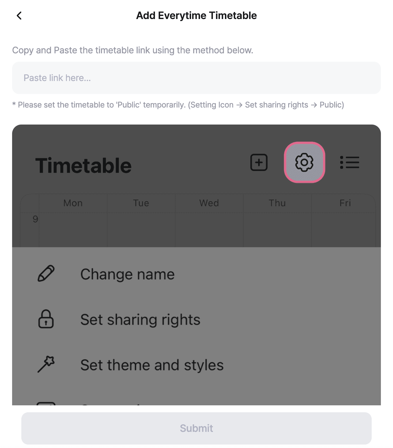 The Everytime import screen that opens after tapping the button